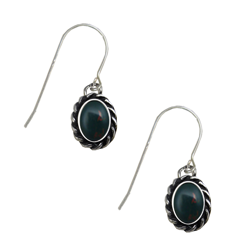 Sterling Silver Bloodstone Gemstone Drop Dangle Earrings